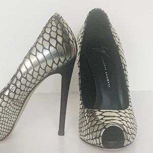 Guiseppe Zanotti Shoes | High Heel Peep Toe Pumps | Croc Embossed Leather Size 9